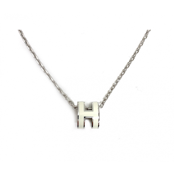 [에르메스] H147992F P49 미니 팝아슈 팬던트 팔라듐 하드웨어 블랑 목걸이